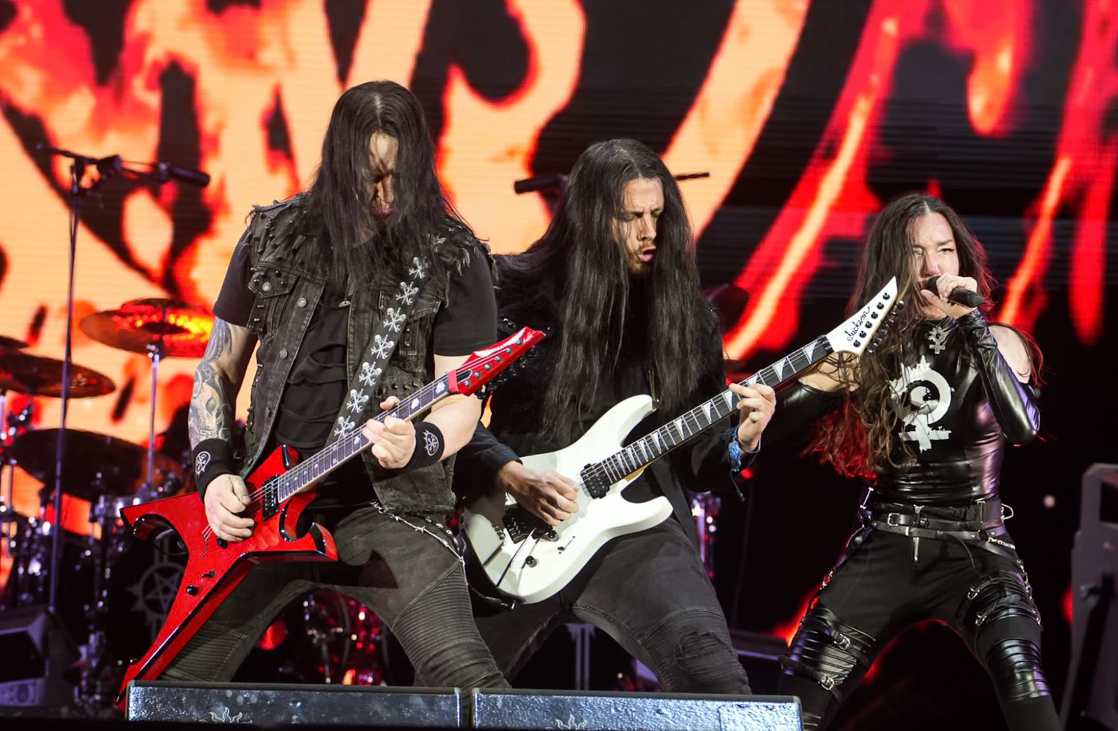 Arch Enemy performing live with singer Lauren Hart